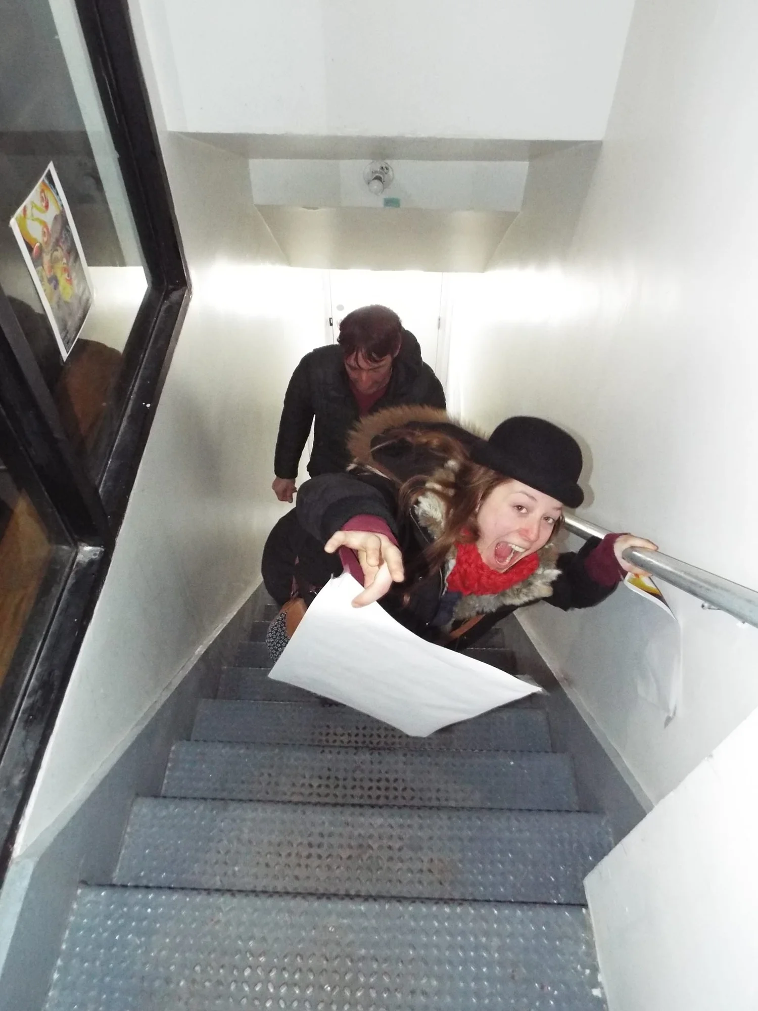 coming up the stairs