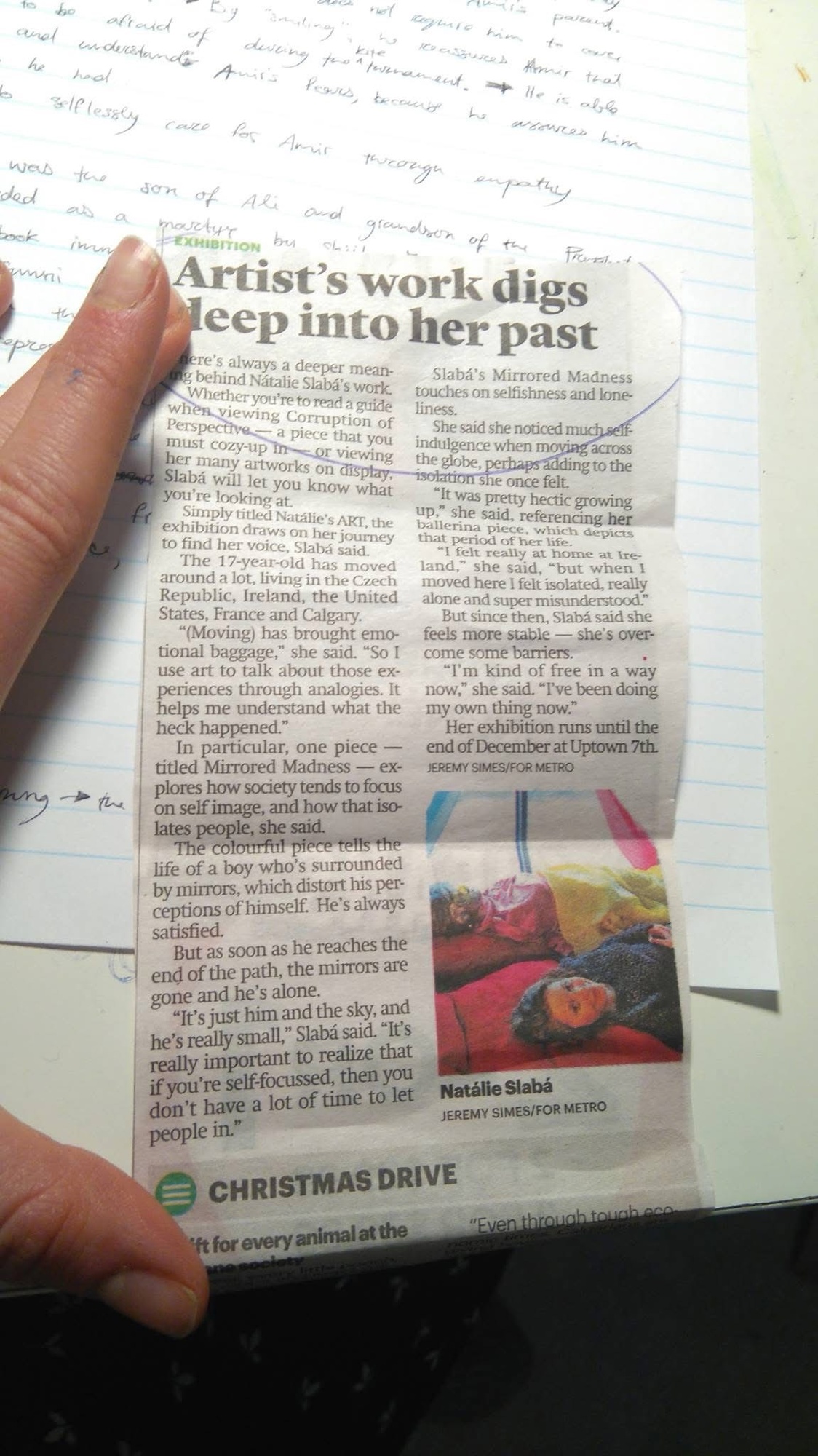 newspaper clipping — Artist's work digs deep into her past